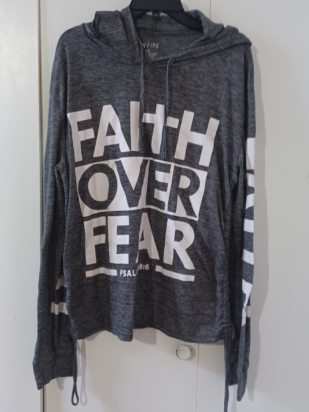 On Fire Heather Gray Hooded Pullover with White Print